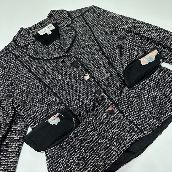 St. John Evening Metallic Knit Button Front Jacket in Black - Picture 7 of 10